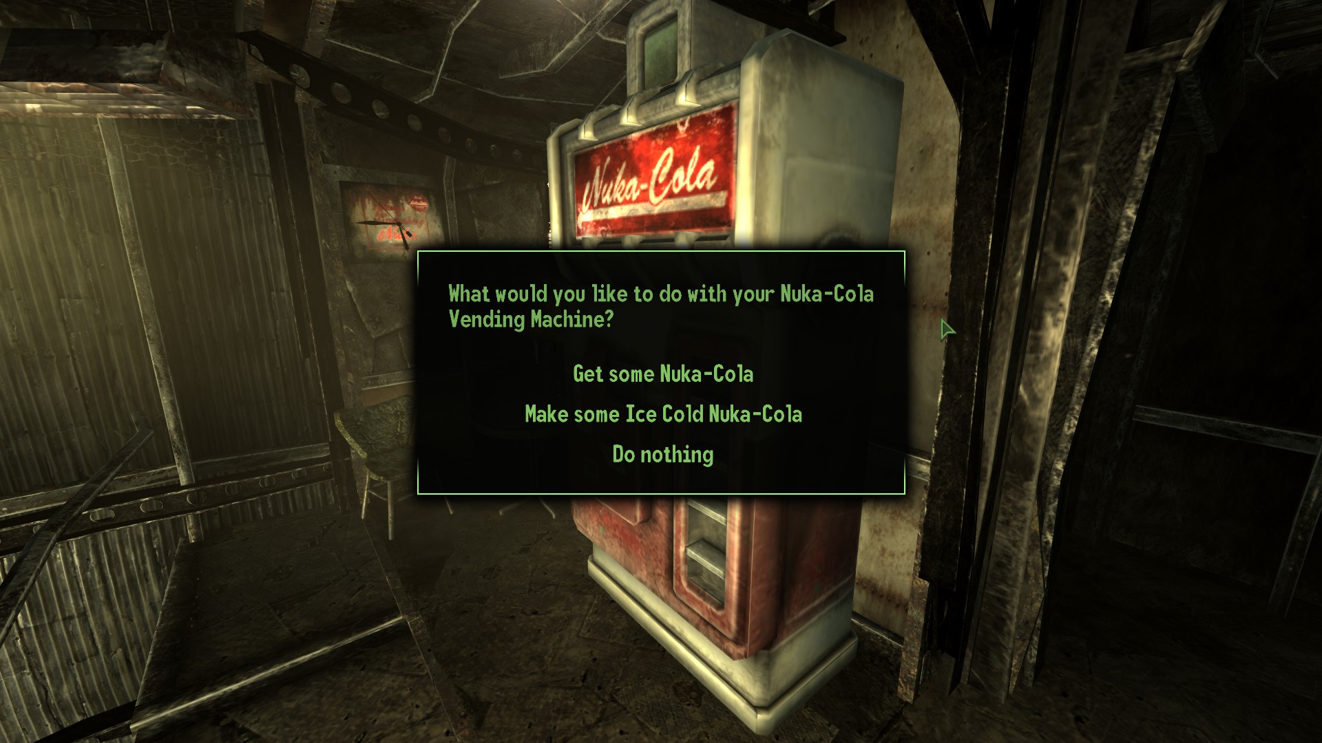 The interface when using a Nuka-Cola vending machine in a player home